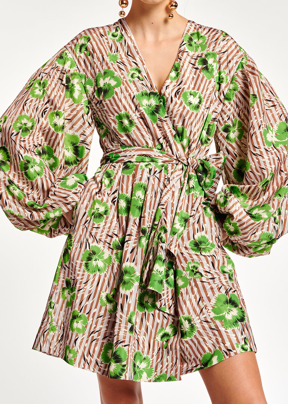 Mini robe cache-coeur verte et brune à  fleurs RE—SSENTIEL seconde main photo 5