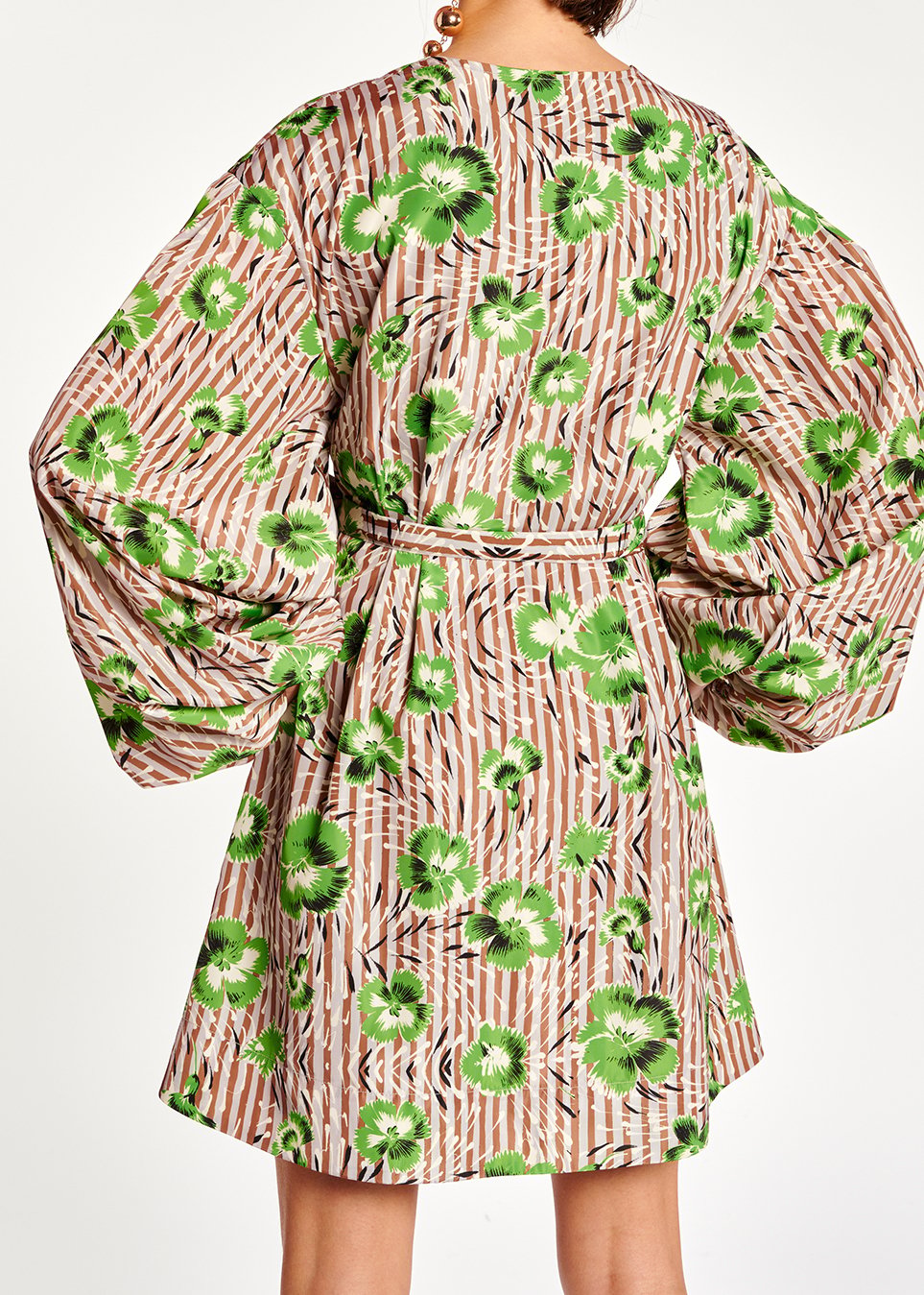 Mini robe cache-coeur verte et brune à  fleurs RE—SSENTIEL seconde main photo 6