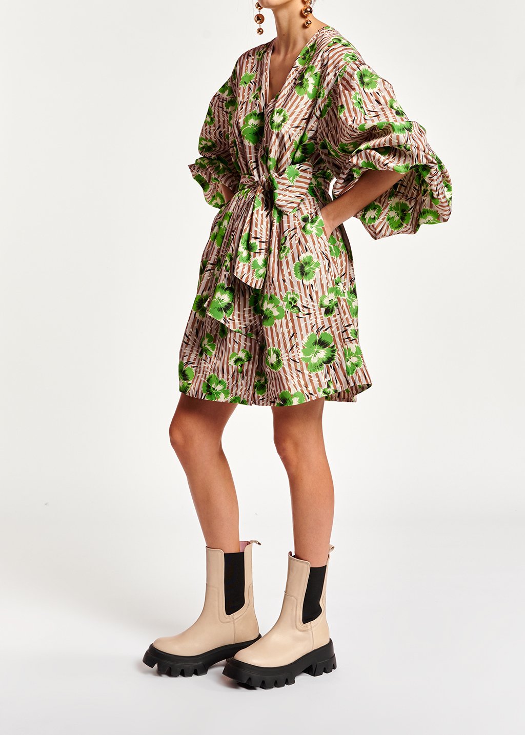 Mini robe cache-coeur verte et brune à  fleurs RE—SSENTIEL seconde main photo 7