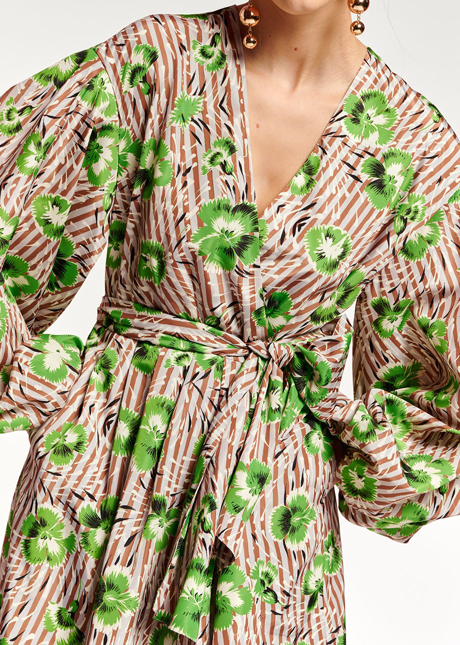 Mini robe cache-coeur verte et brune à  fleurs RE—SSENTIEL seconde main photo 8