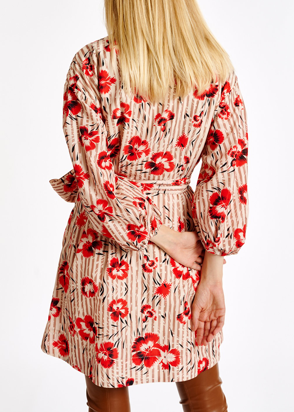 Red and brown floral print mini-length wrap dress RE—SSENTIEL second-hand photo 4