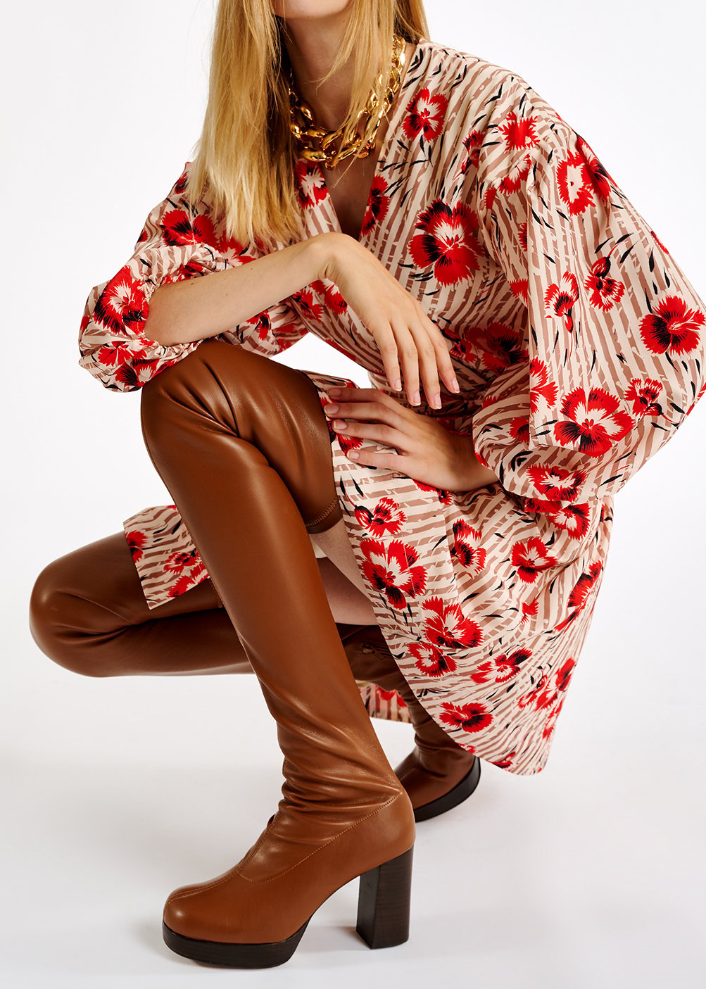 Red and brown floral print mini-length wrap dress RE—SSENTIEL second-hand photo 5