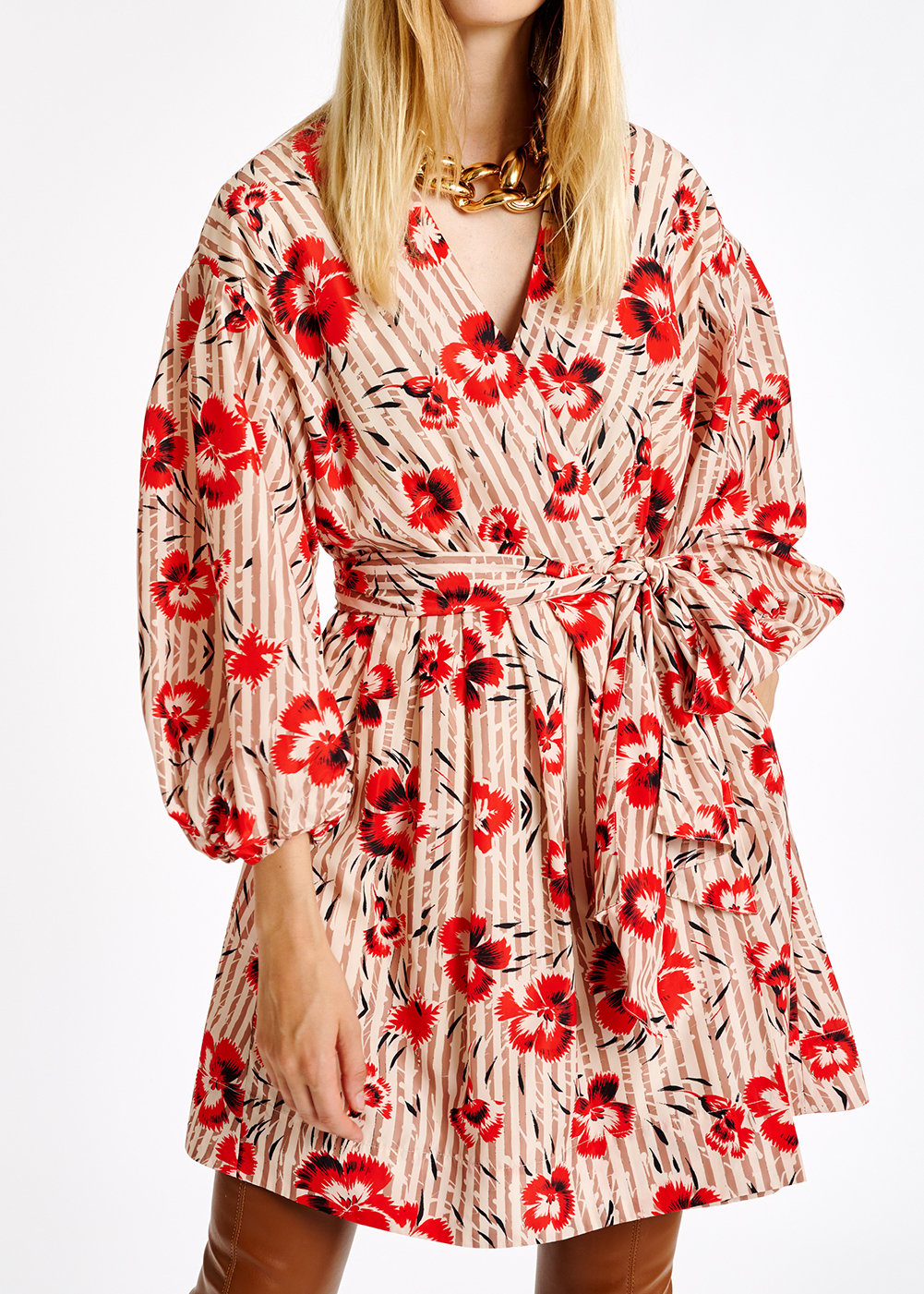 Red and brown floral print mini-length wrap dress RE—SSENTIEL second-hand photo 6