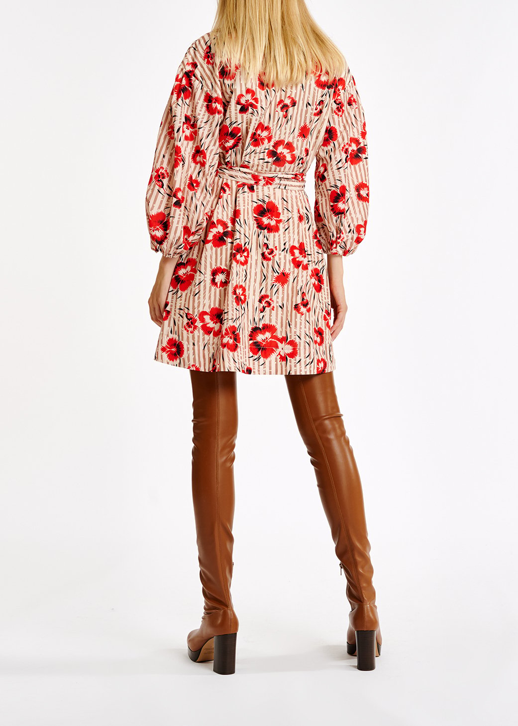 Red and brown floral print mini-length wrap dress RE—SSENTIEL second-hand photo 7