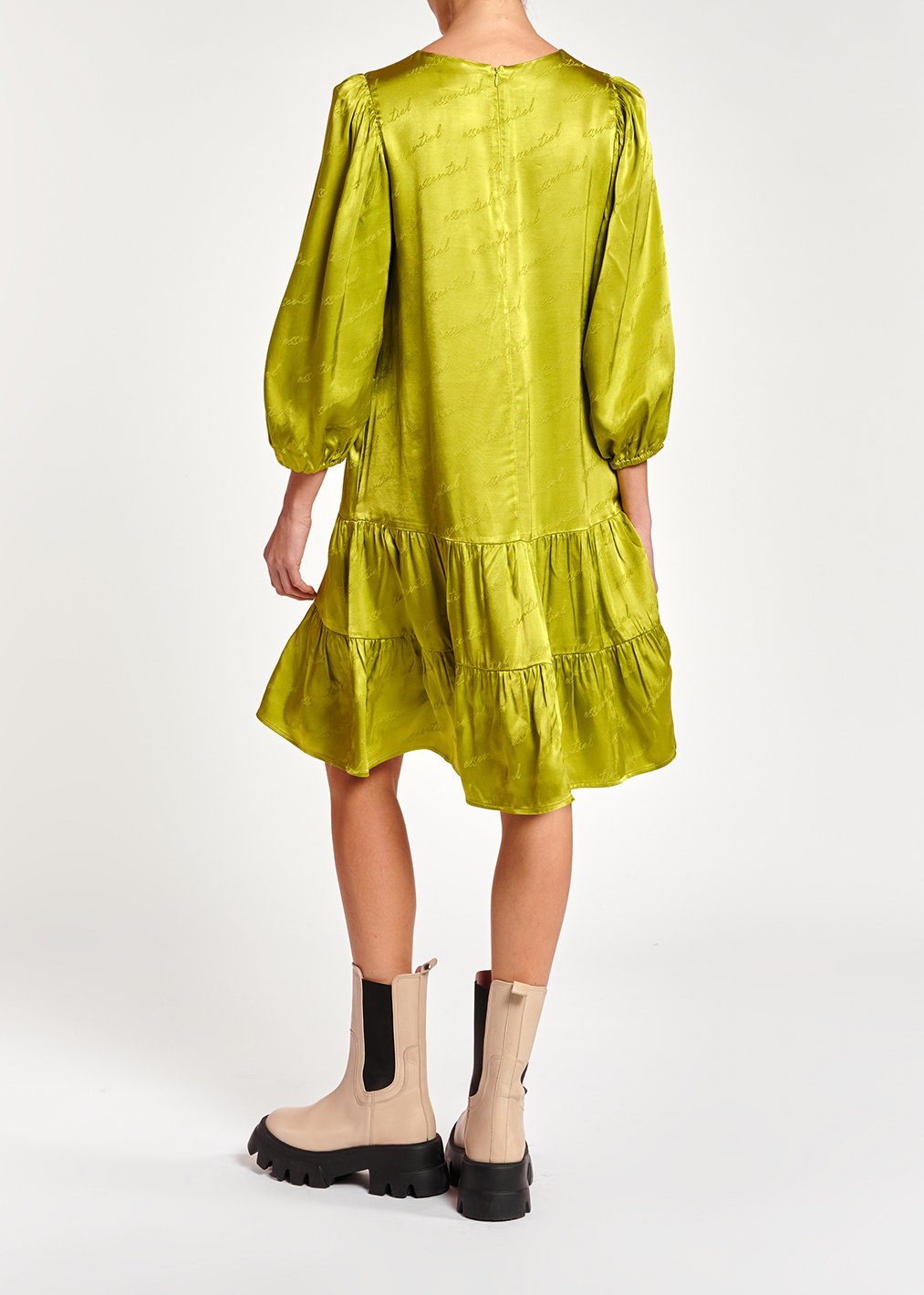 Mini robe en jacquard de satin vert citron RE—SSENTIEL seconde main photo 4