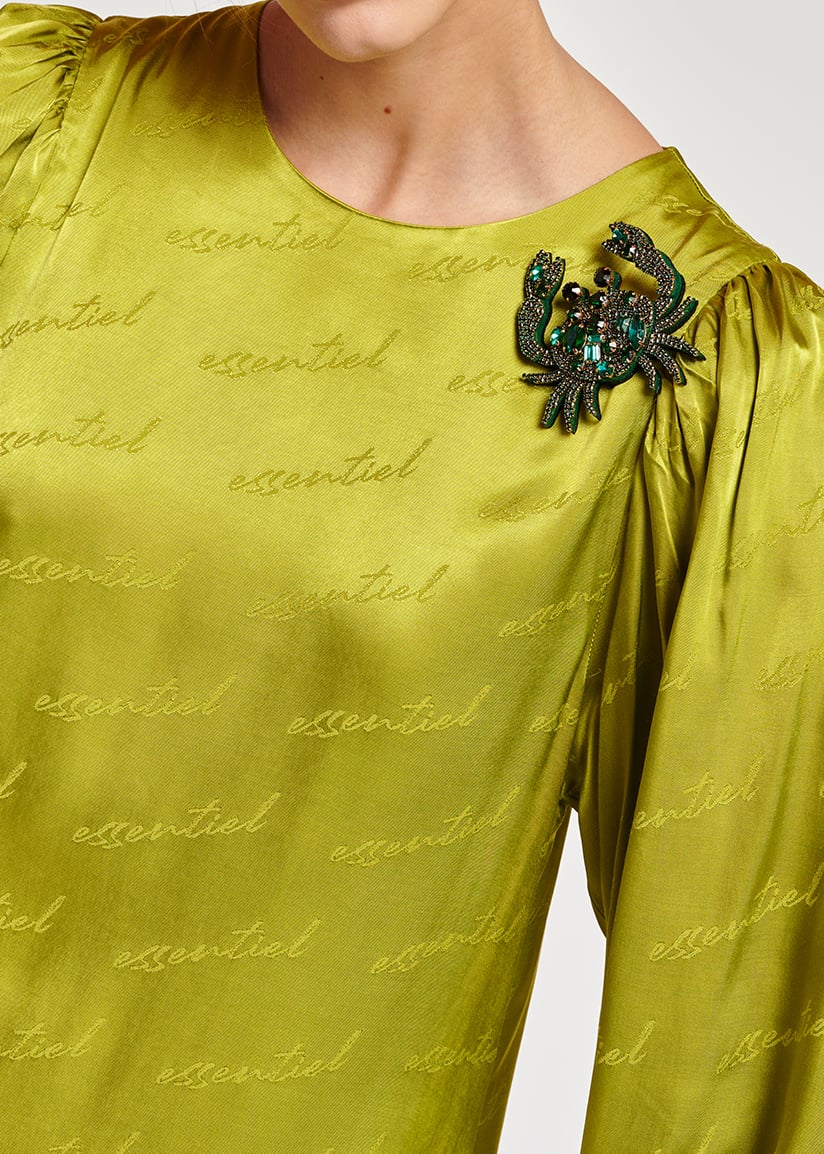 Mini robe en jacquard de satin vert citron RE—SSENTIEL seconde main photo 6