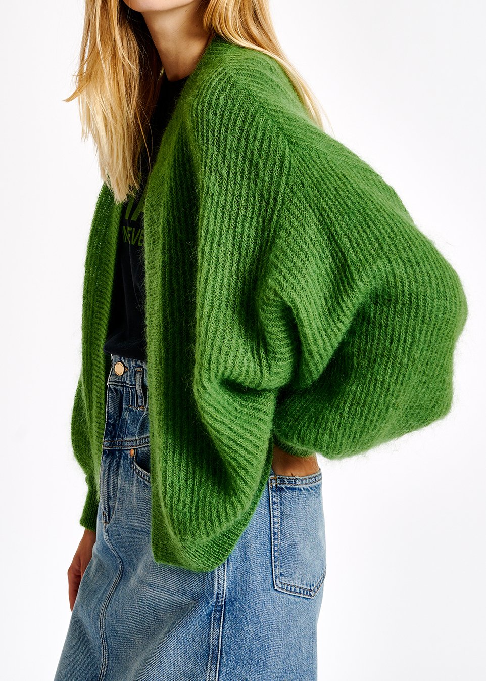 Cardigan vert en mohair et laine RE—SSENTIEL seconde main photo 5