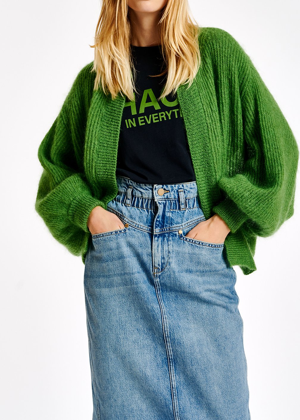 Cardigan vert en mohair et laine RE—SSENTIEL seconde main photo 6