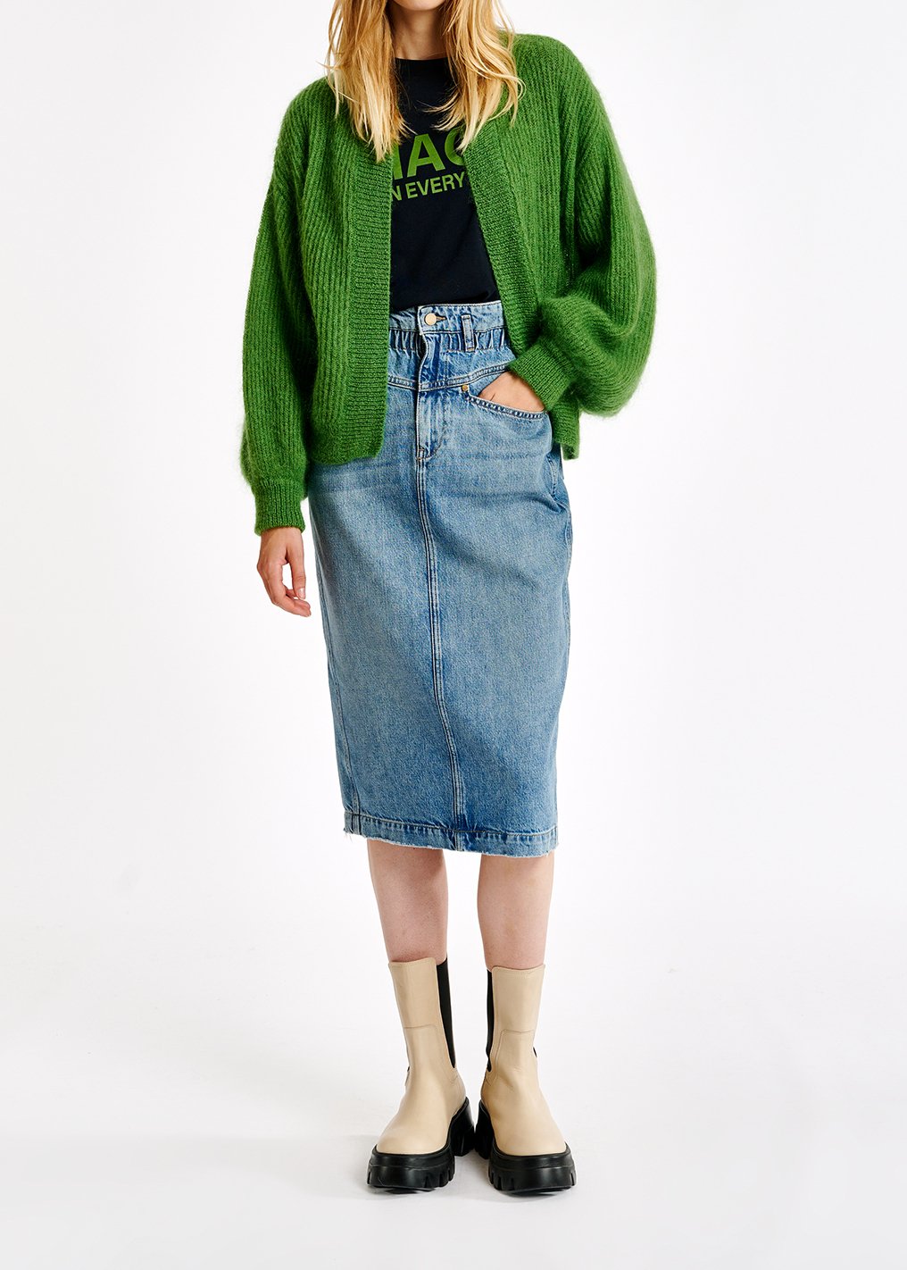 Cardigan vert en mohair et laine RE—SSENTIEL seconde main photo 7
