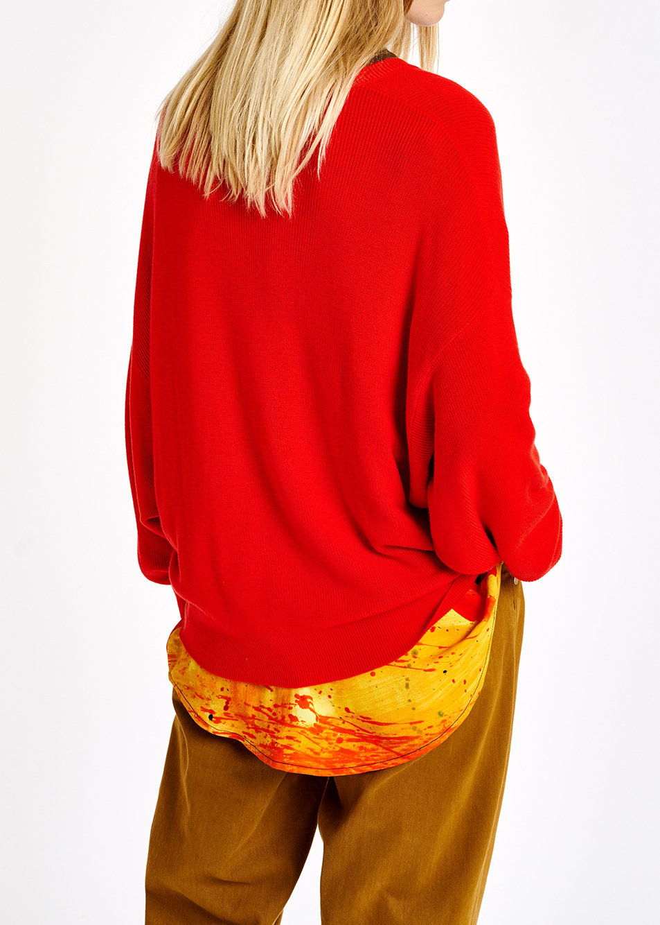 Pull en côtes rouge à  encolure en v RE—SSENTIEL seconde main photo 4