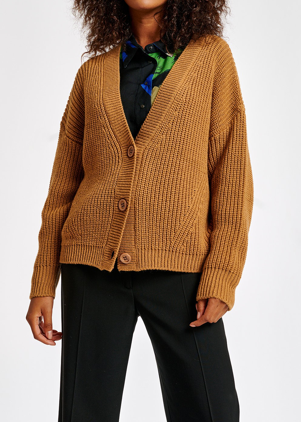 Camel ribbed-knit cardigan RE—SSENTIEL second-hand photo 3