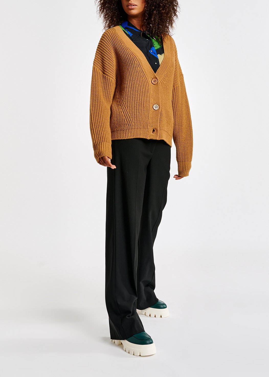Camel ribbed-knit cardigan RE—SSENTIEL second-hand photo 4