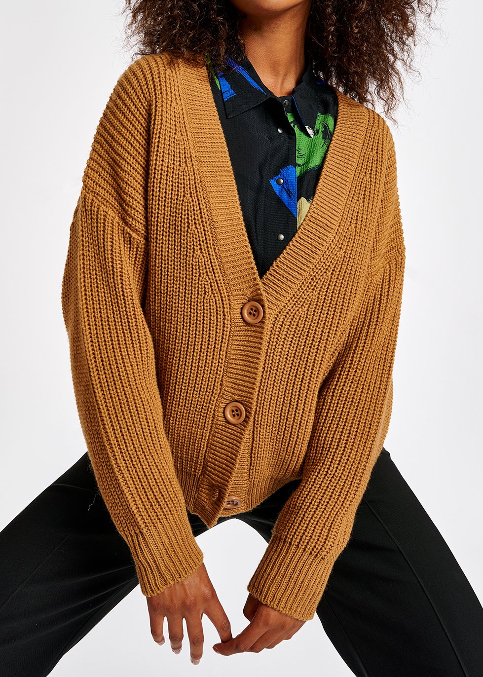 Camel ribbed-knit cardigan RE—SSENTIEL second-hand photo 5