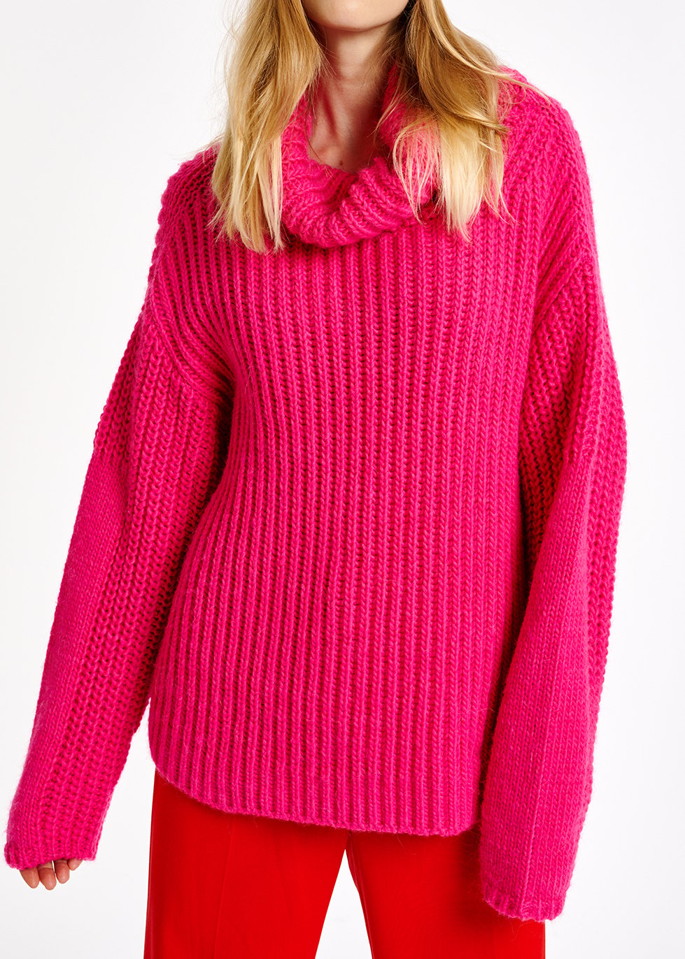 Pink chunky ribbed turtleneck sweater RE—SSENTIEL second-hand photo 4