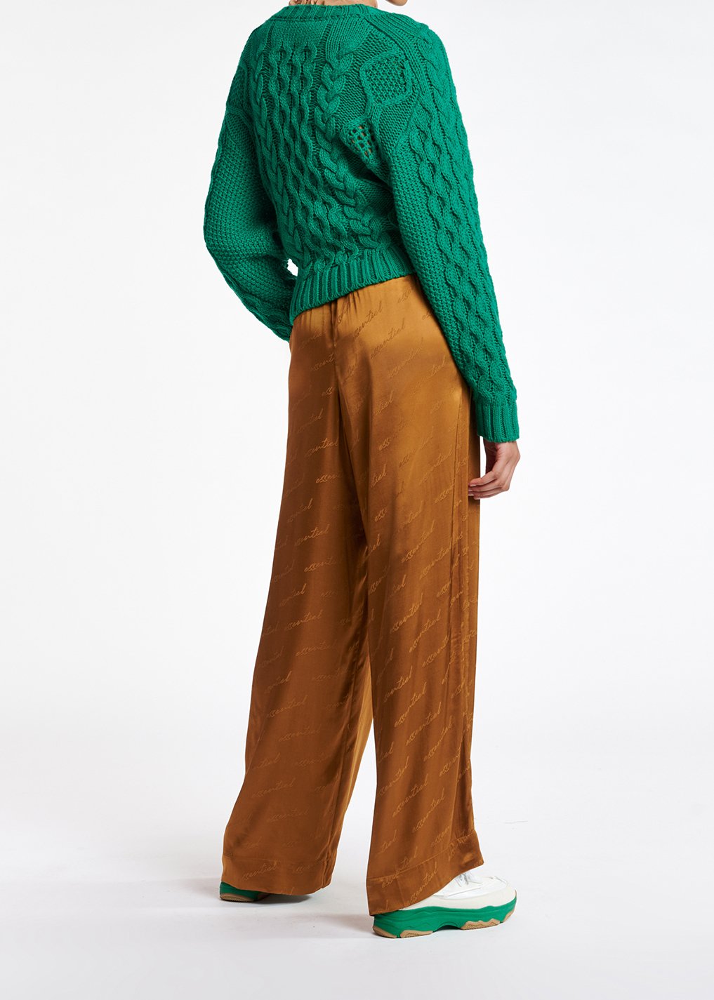 Bronze satin jacquard wide-leg pants RE—SSENTIEL second-hand photo 4