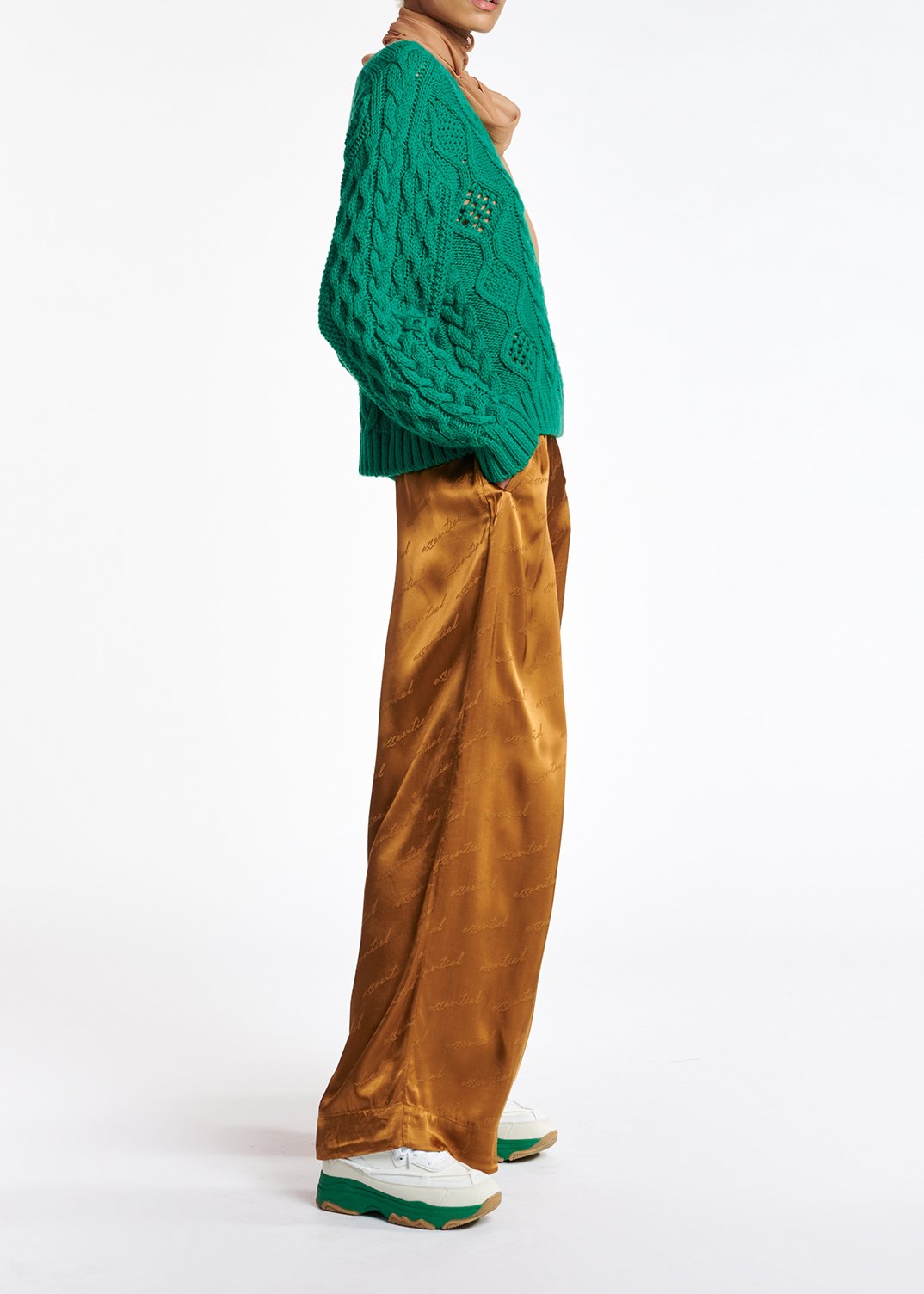 Bronze satin jacquard wide-leg pants RE—SSENTIEL second-hand photo 5