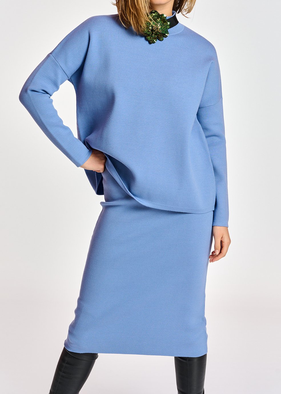 Jupe midi en tricot bleu RE—SSENTIEL seconde main photo 8