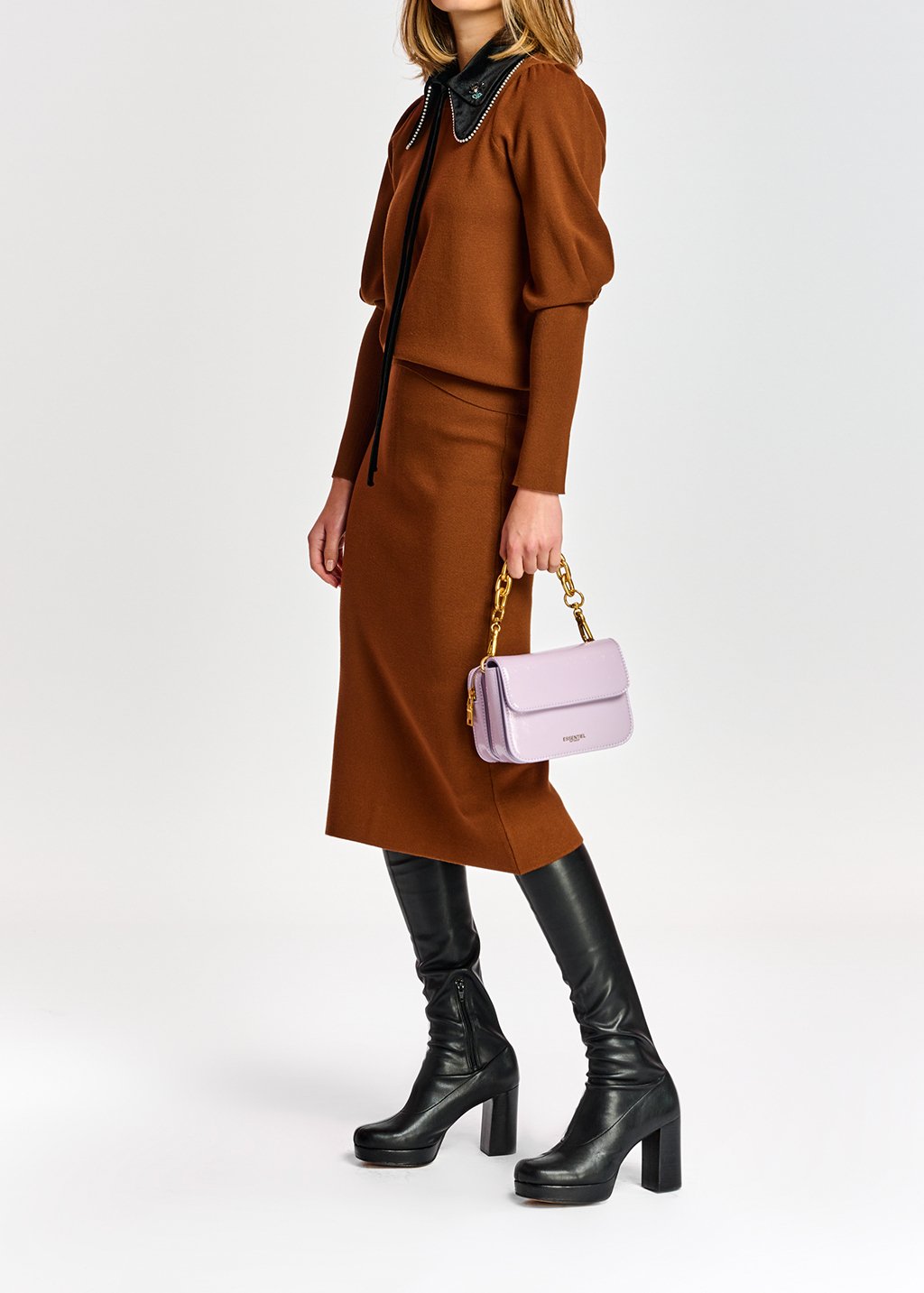 Jupe midi en tricot brun RE—SSENTIEL seconde main photo 4