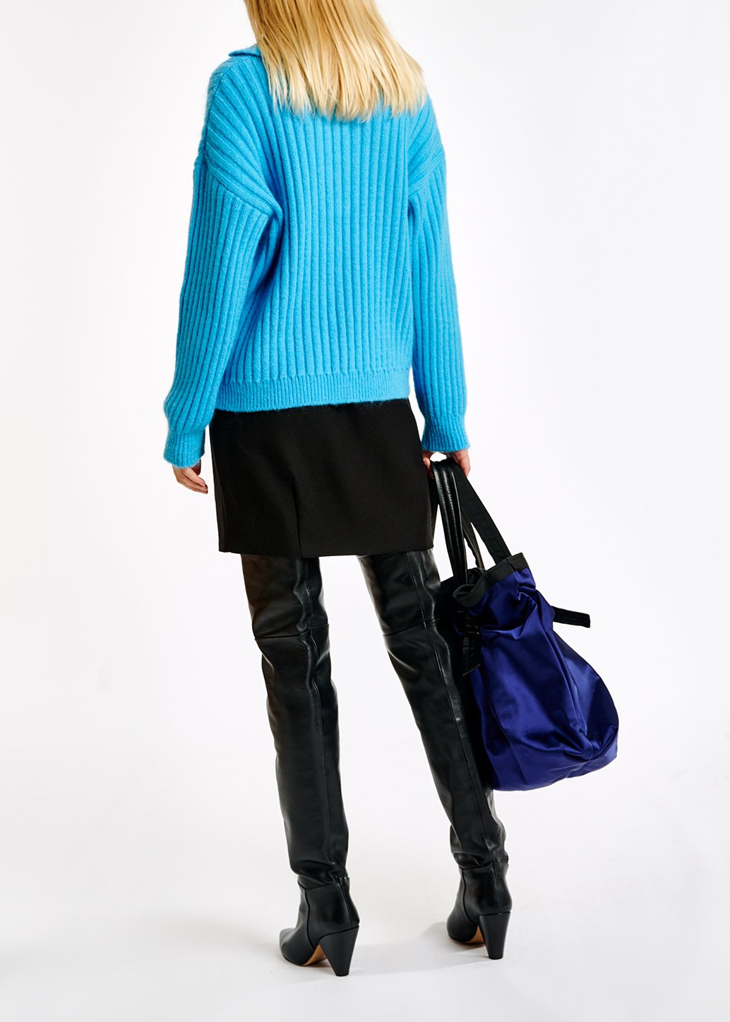 Pull en côtes bleu à  encolure v RE—SSENTIEL seconde main photo 6