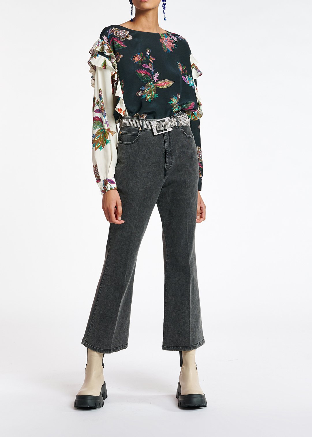 Black cotton-stretch flared-fit jeans RE—SSENTIEL second-hand photo 3