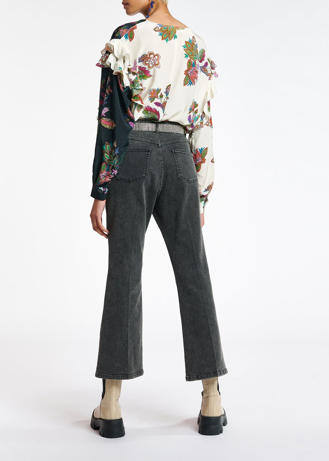 Black cotton-stretch flared-fit jeans RE—SSENTIEL second-hand photo 7