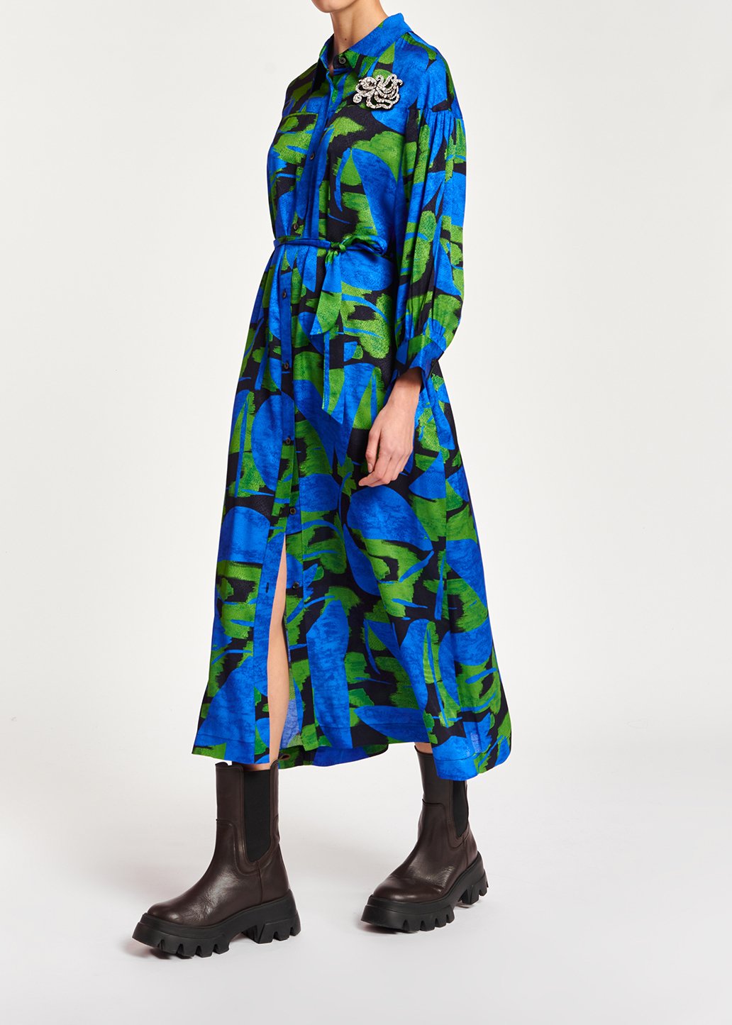 Midi-jurk met abstracte print in blauw, zwart en groen RE—SSENTIEL tweedehands photo 4