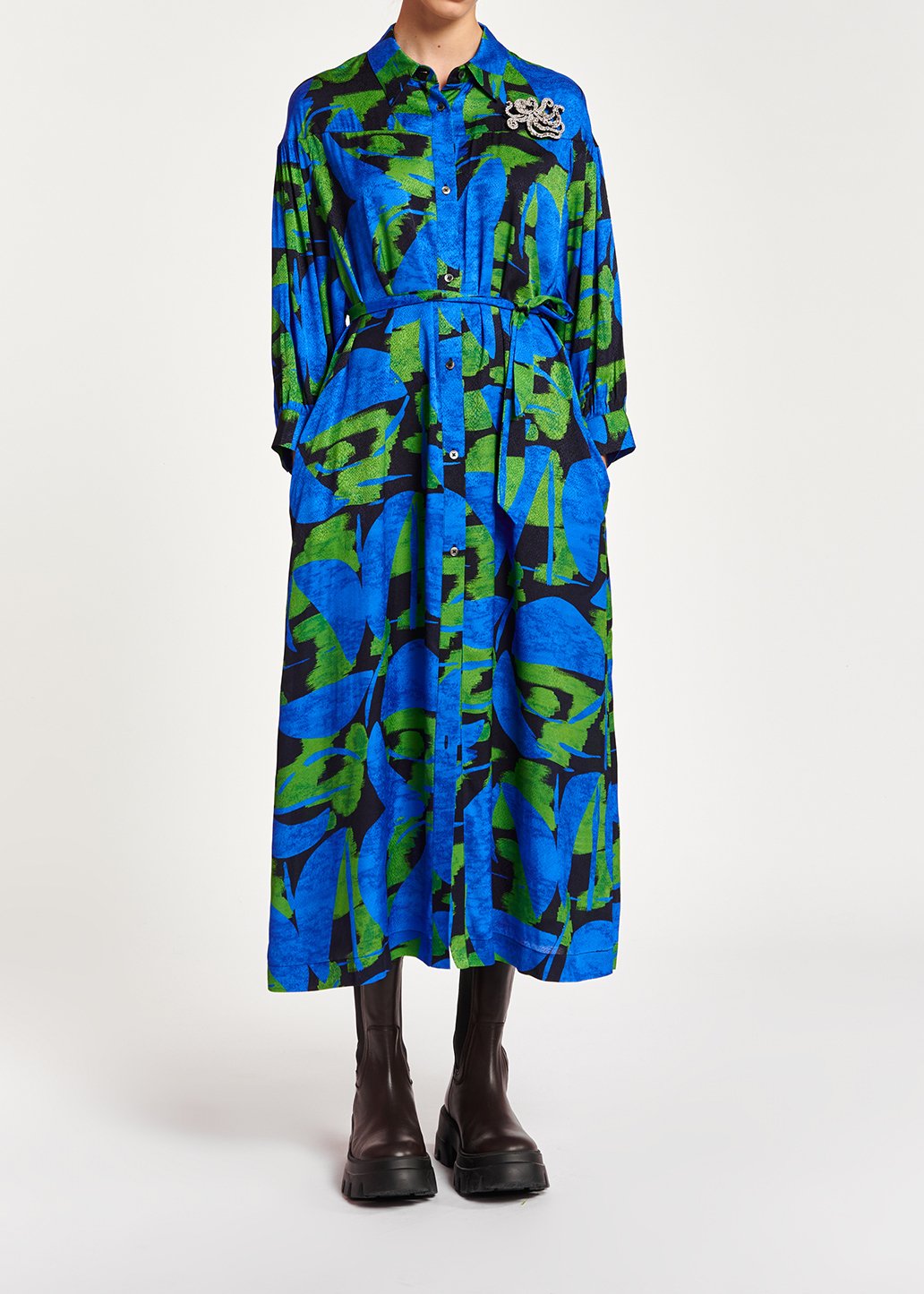 Midi-jurk met abstracte print in blauw, zwart en groen RE—SSENTIEL tweedehands photo 5