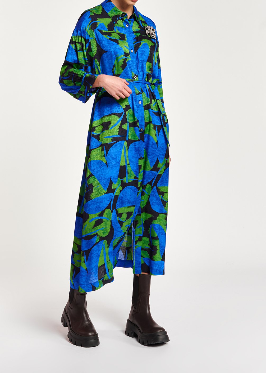 Midi-jurk met abstracte print in blauw, zwart en groen RE—SSENTIEL tweedehands photo 6