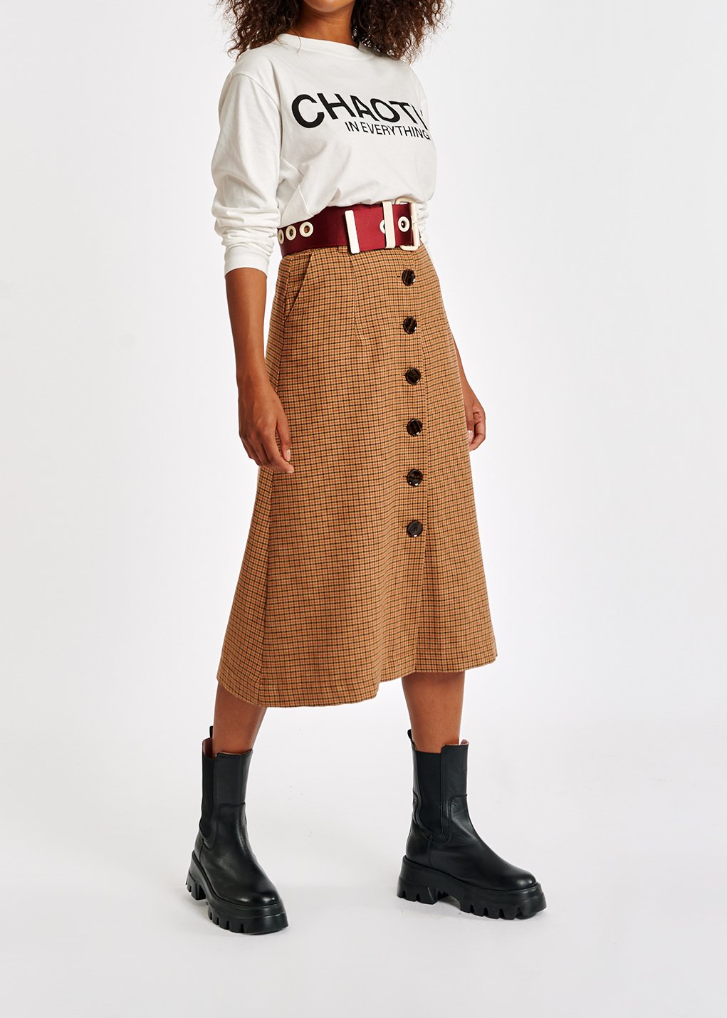 Brown check midi-length skirt RE—SSENTIEL second-hand photo 3