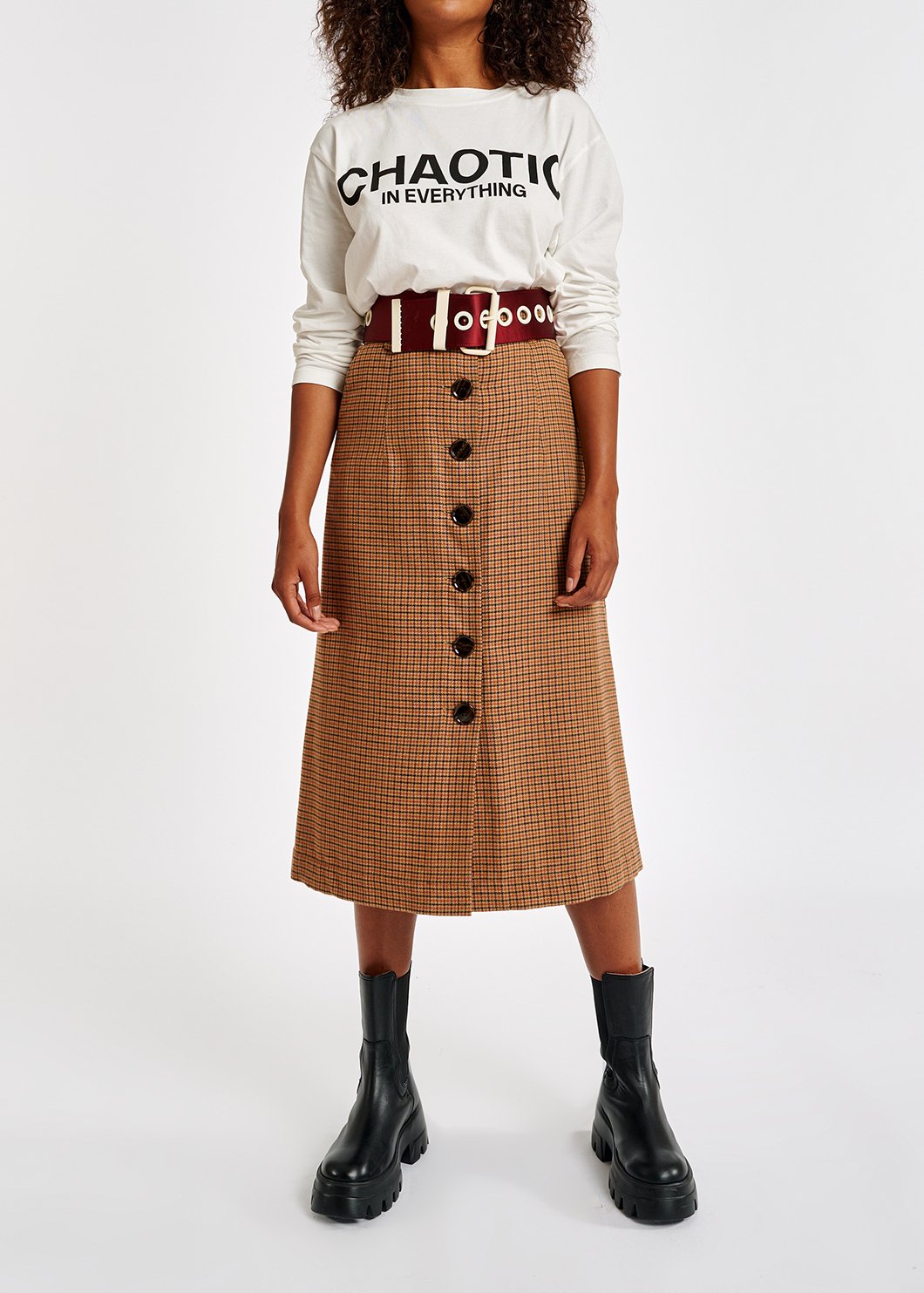 Brown check midi-length skirt RE—SSENTIEL second-hand photo 5