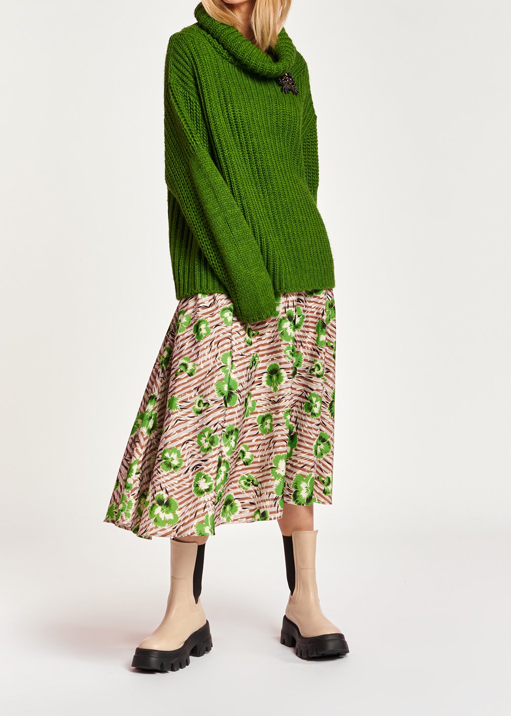 A-lijn rok met strepen en groene bloemen RE—SSENTIEL tweedehands photo 7