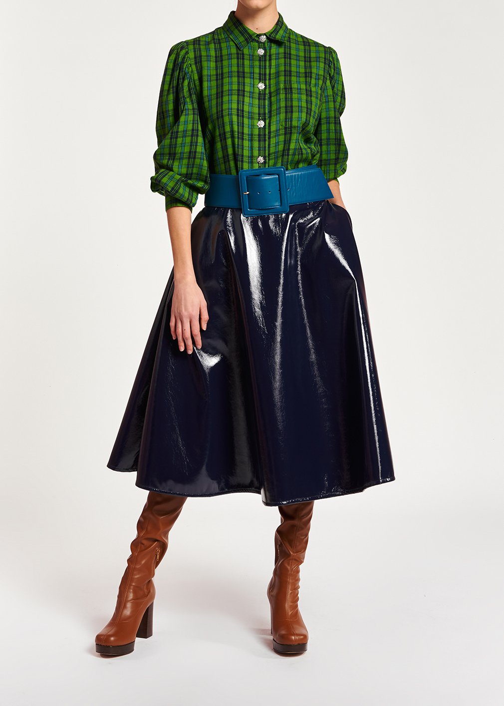 Donkerblauwe faux leren rok met A-lijn RE—SSENTIEL tweedehands photo 3