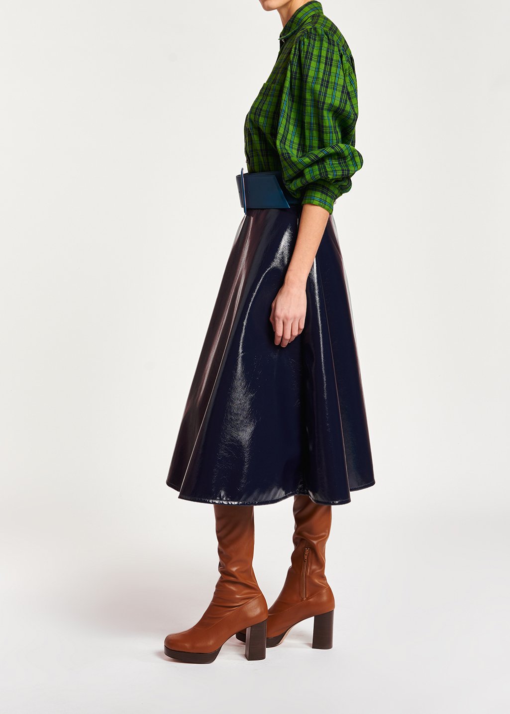 Donkerblauwe faux leren rok met A-lijn RE—SSENTIEL tweedehands photo 4