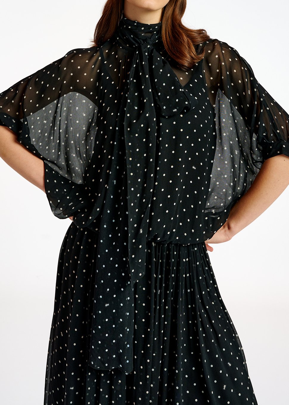 Black and off-white voluminous dotted sheer top RE—SSENTIEL second-hand photo 3