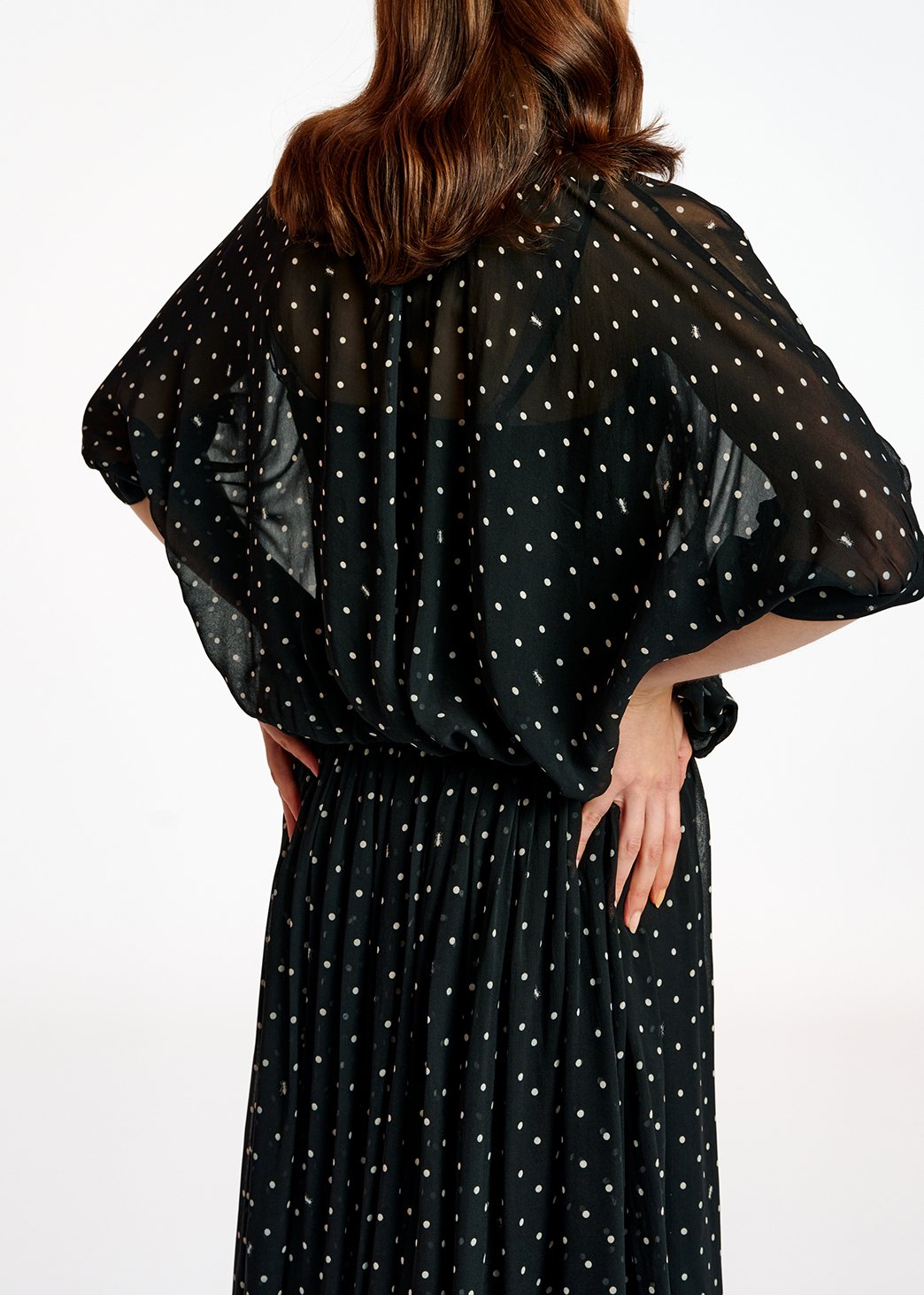 Black and off-white voluminous dotted sheer top RE—SSENTIEL second-hand photo 4