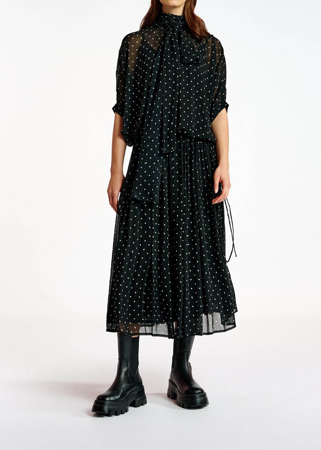 Black and off-white voluminous dotted sheer top RE—SSENTIEL second-hand photo 7