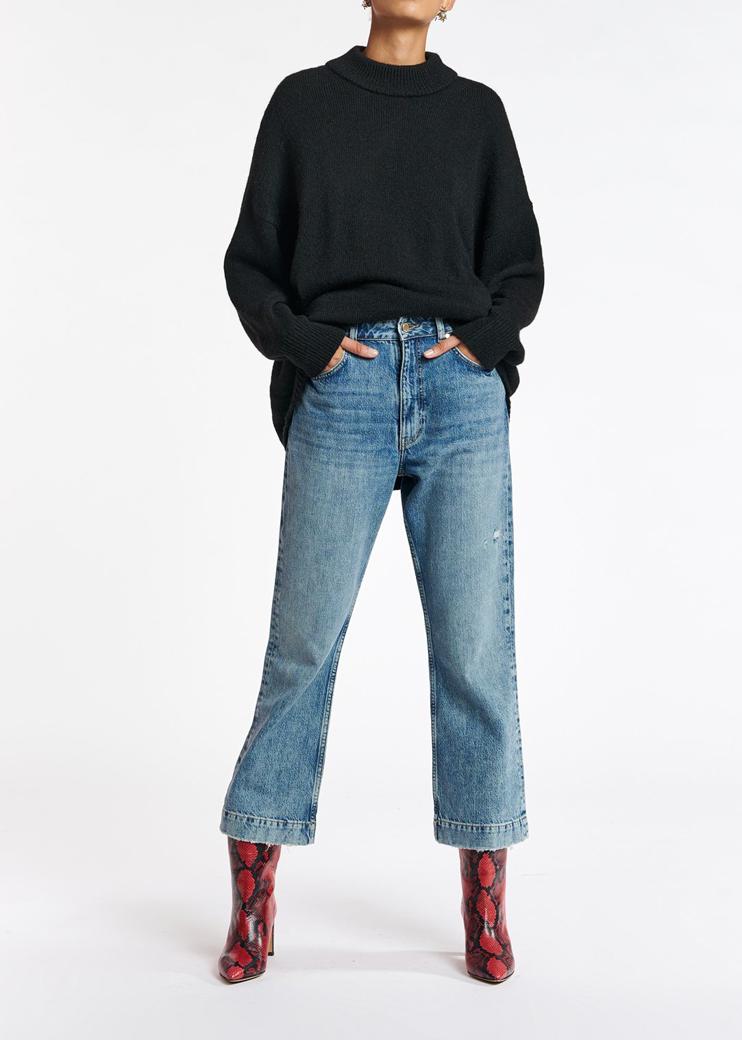Blue cropped high-rise flared jeans RE—SSENTIEL second-hand photo 3