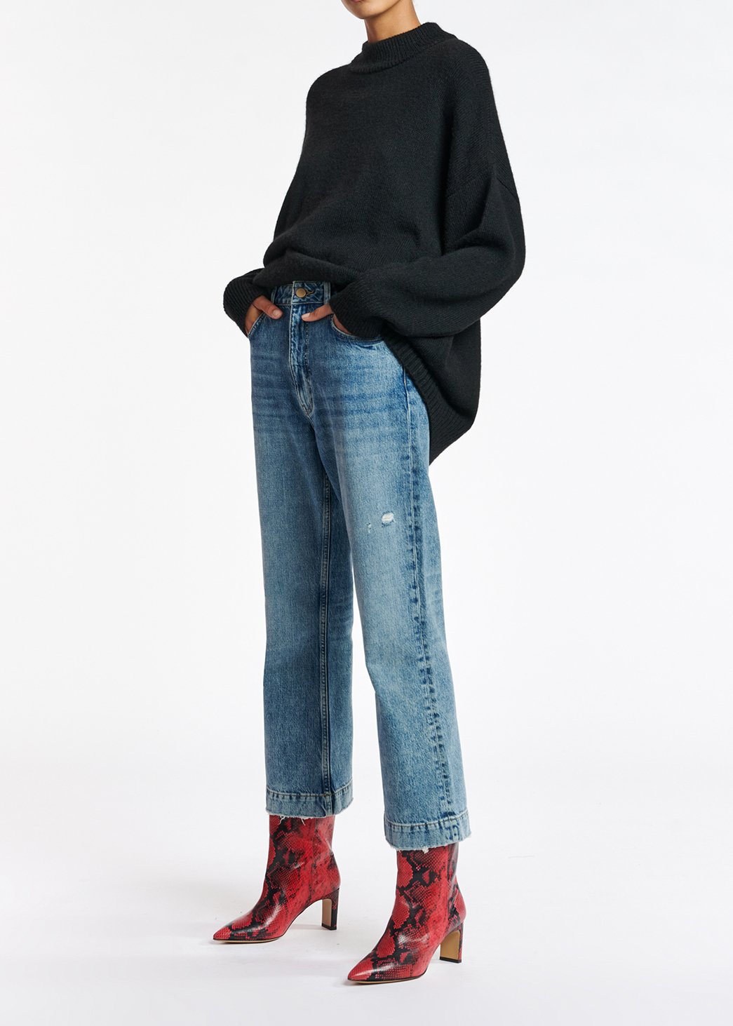 Blue cropped high-rise flared jeans RE—SSENTIEL second-hand photo 4