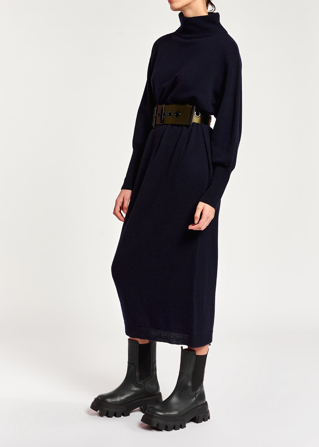 Donkerblauwe midi-jurk gebreid met merinoswol RE—SSENTIEL tweedehands photo 3
