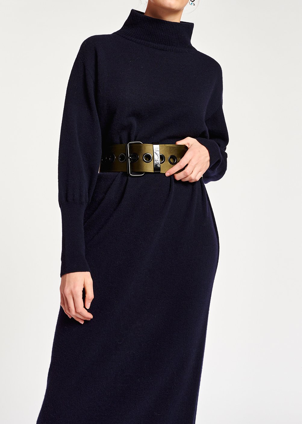 Donkerblauwe midi-jurk gebreid met merinoswol RE—SSENTIEL tweedehands photo 4