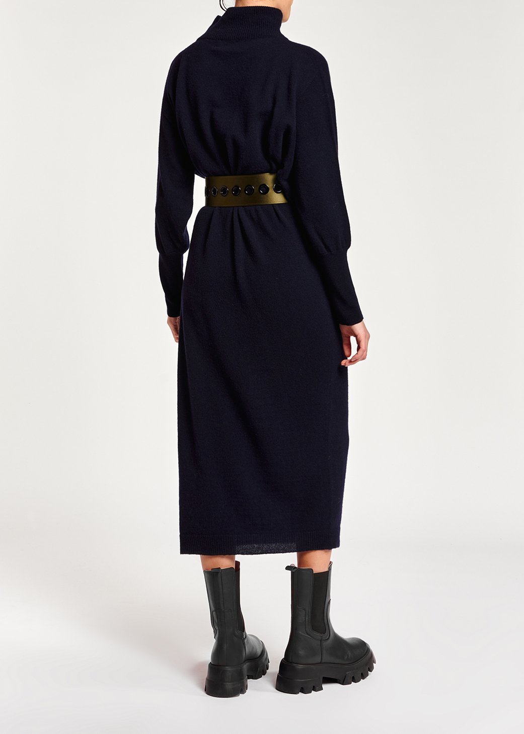 Donkerblauwe midi-jurk gebreid met merinoswol RE—SSENTIEL tweedehands photo 6