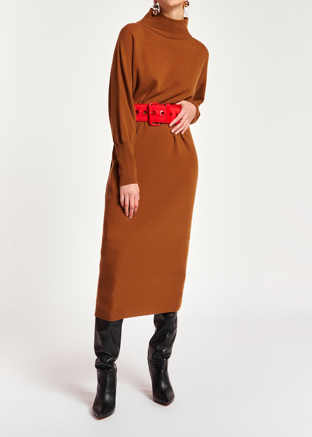 Robe midi camel en laine mérinos RE—SSENTIEL seconde main photo 3