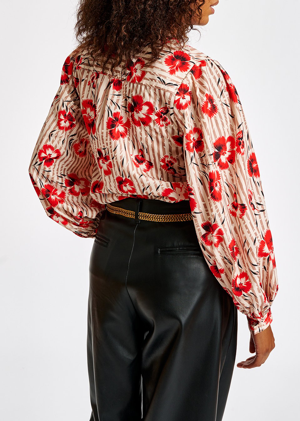 Stripe and red floral print puffed-sleeve top RE—SSENTIEL second-hand photo 4