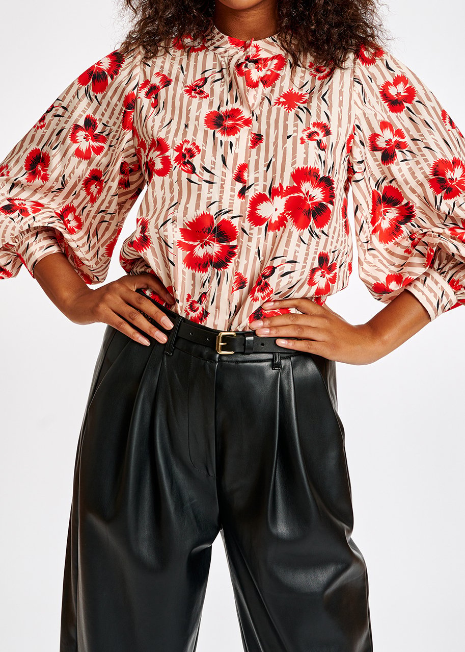 Stripe and red floral print puffed-sleeve top RE—SSENTIEL second-hand photo 5