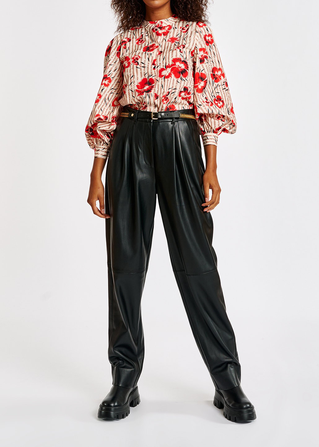 Stripe and red floral print puffed-sleeve top RE—SSENTIEL second-hand photo 8