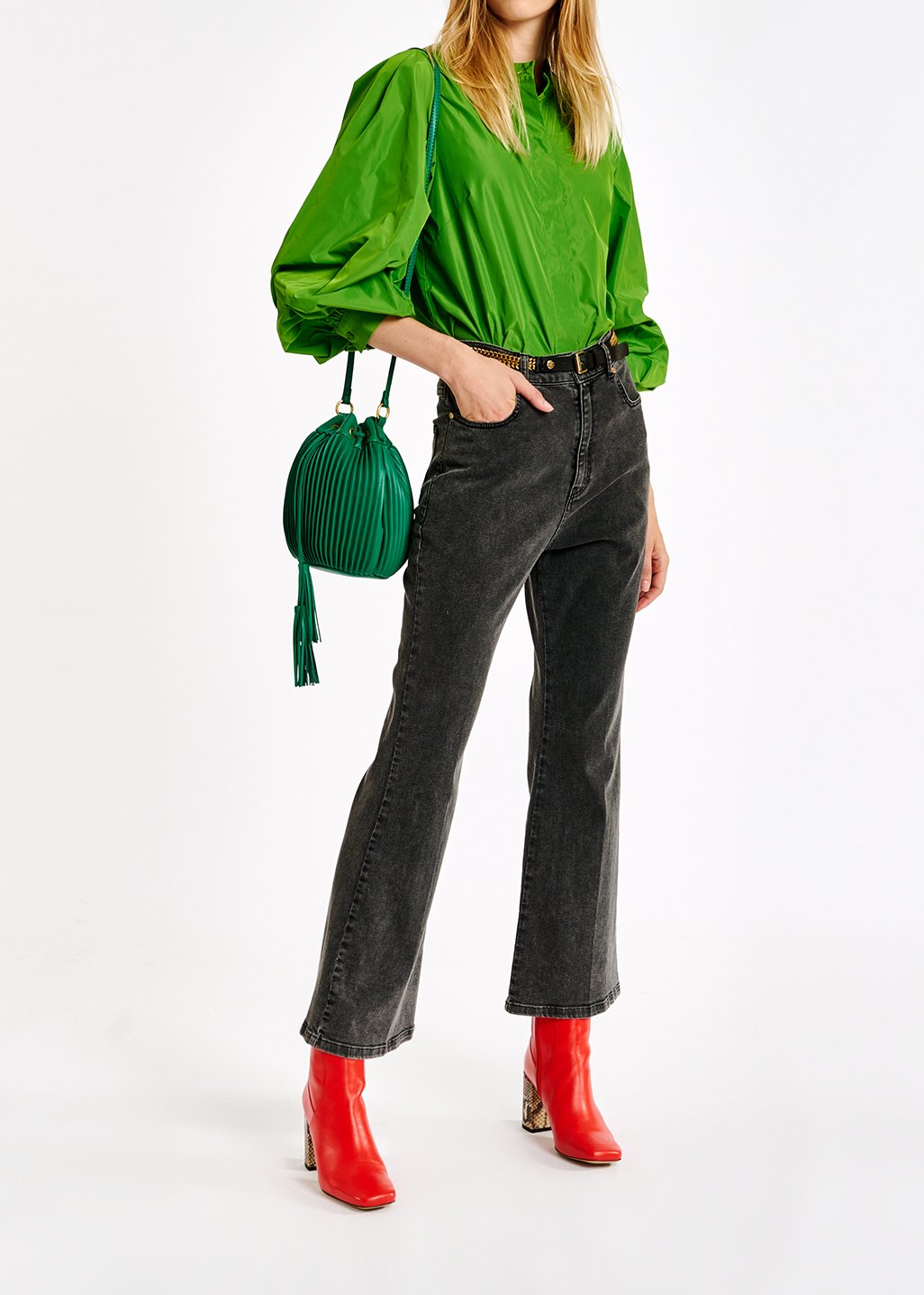 Green puffed-sleeve top RE—SSENTIEL second-hand photo 6