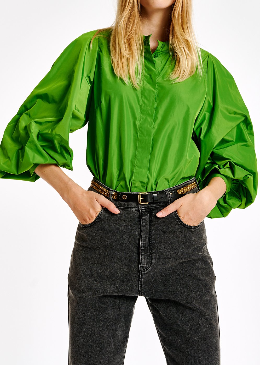 Green puffed-sleeve top RE—SSENTIEL second-hand photo 7