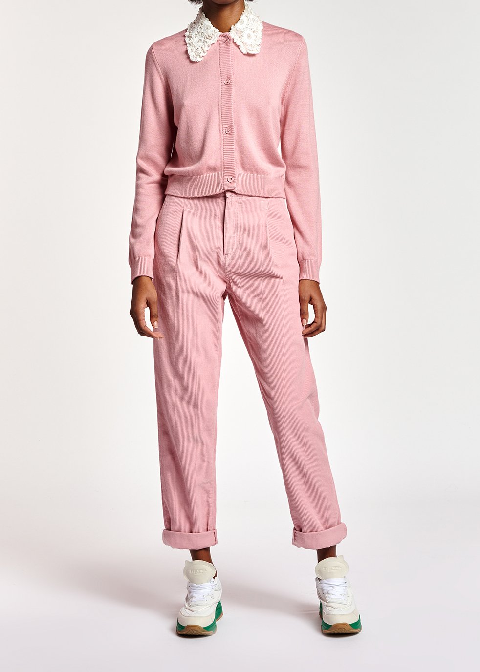Pantalon en velours rose RE—SSENTIEL seconde main photo 3
