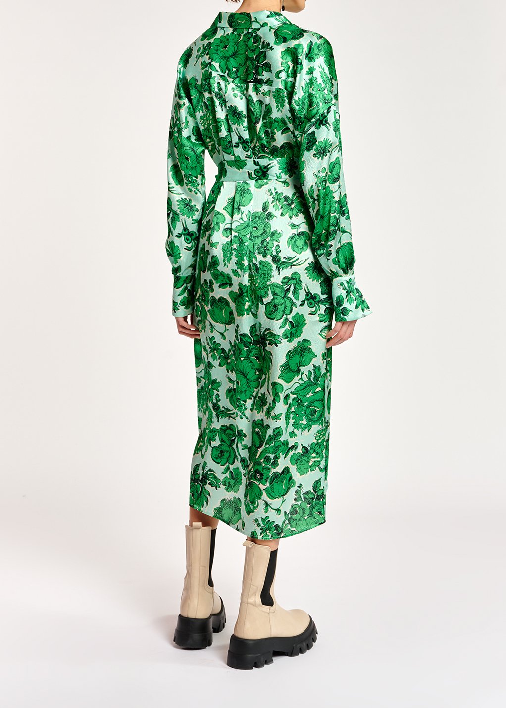 Robe chemise en soie bleue et verte fleurie RE—SSENTIEL seconde main photo 4