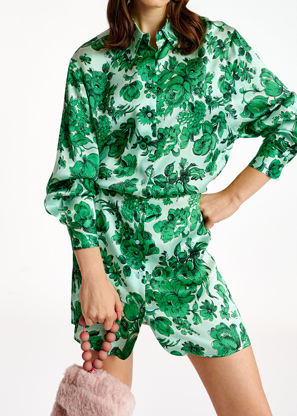 Lichtblauwe en groene zijden mini-jurk met bloemen RE—SSENTIEL tweedehands photo 8